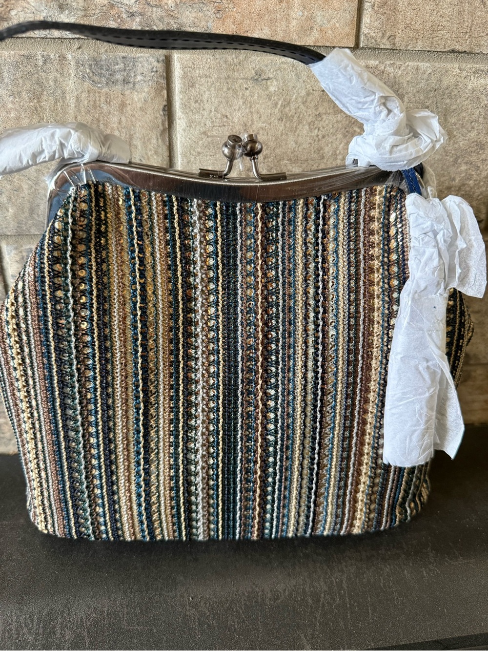 Patricia Nash Striped Woven Kisslock Crossbody Bag